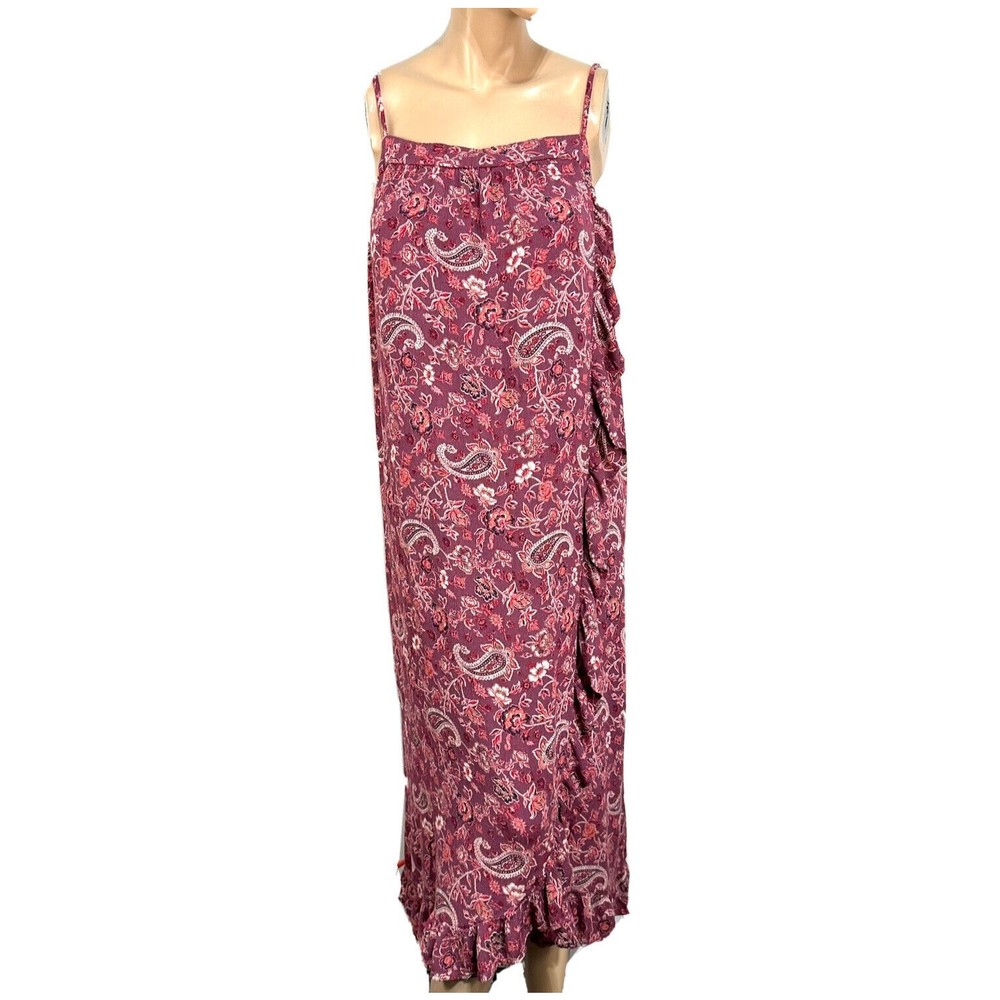 Knox Rose Midi Dress Size XL Paisley Print Ruffle Side Trim Bohemian Mumu